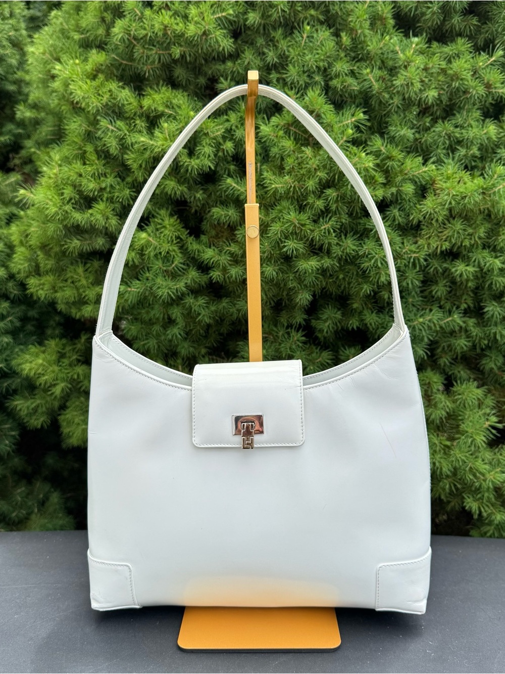 Lambertson Truex Classic White Shoulder Bag, Made in Italy